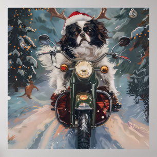 Japanse Chin Hond Rijden Motorfiets Kerstmis Poster