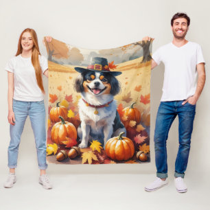 Japanse Chin in herfstbladeren Thanksgiving-kunst Fleece Deken