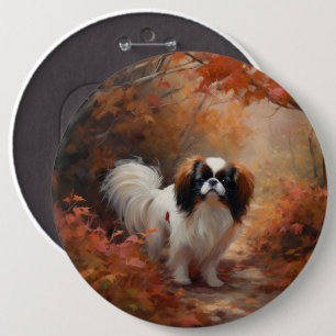 Japanse Chin in herfstbladeren val inspireert Ronde Button 6,0 Cm