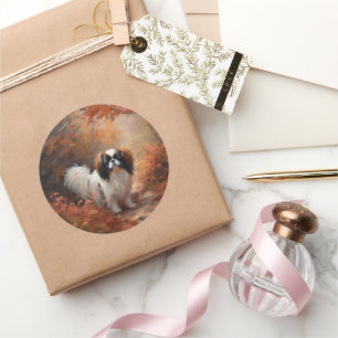 Japanse Chin in herfstbladeren val inspireert Ronde Sticker