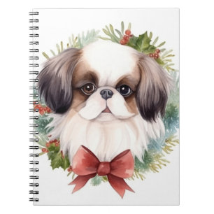 Japanse Chin Kerstkrans Festieve Pup Notitieboek