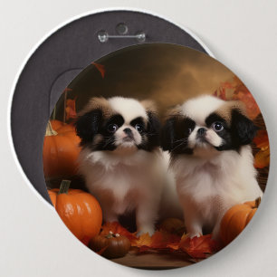 Japanse Chin Puppy Herfst Plezier Pompoen Ronde Button 6,0 Cm