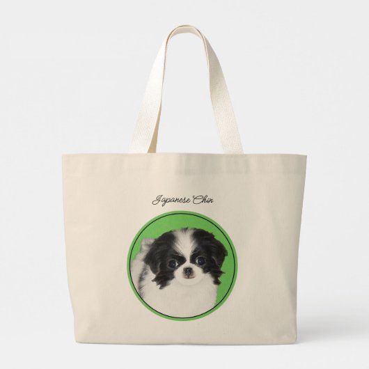 Japanse Chin Puppy Schilderen Originele Pet Dog Ar Grote Tote Bag (Achterkant)
