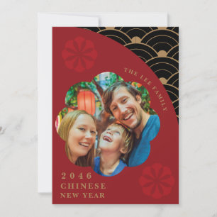 Japanse Chinese rode en zwarte maankaart Feestdagenkaart