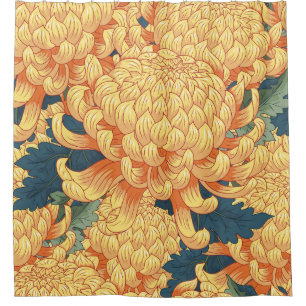 Japanse chrysanten: geel bloemmotief. douchegordijn