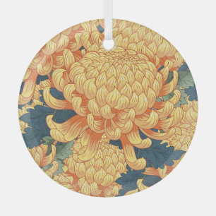 Japanse chrysanten: geel bloemmotief. glas ornament