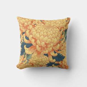Japanse chrysanten: geel bloemmotief. kussen