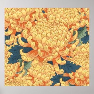 Japanse chrysanten: geel bloemmotief. poster