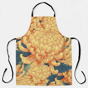 Japanse chrysanten: geel bloemmotief. schort