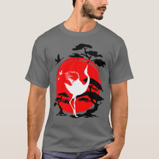 Japanse Crane Bird Bonsai Tree and Red Sun T-shirt