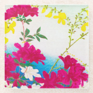 Japanse dagleugens - magenta, geel blauw glazen onderzetter