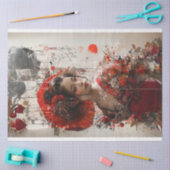 Japanse Dame in Rode Kimono Decoupage Tissuepapier (Craft)