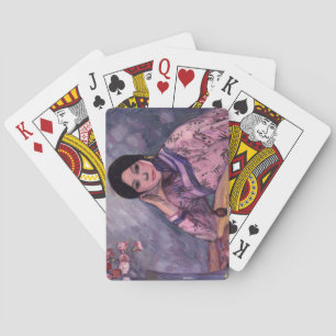 Japanse dame met een parfumfles pokerkaarten
