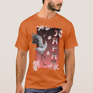Japanse dansende kraan Bird Sakura Cherry Blossom T-shirt