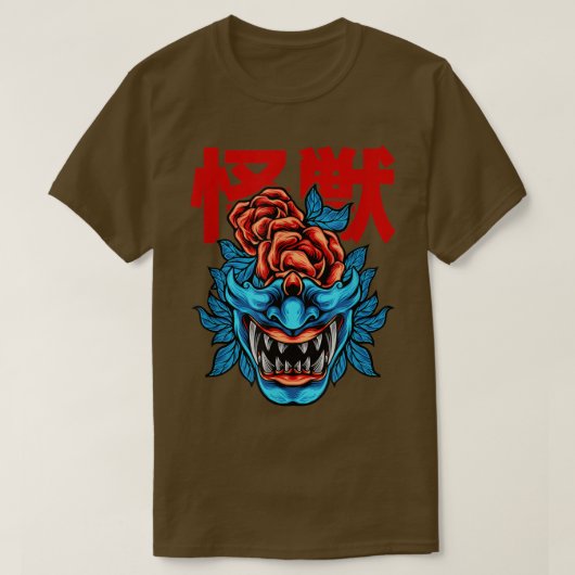 Japanse demon Samurai Oni Face Mask Glitch T-shirt (Design voorkant)
