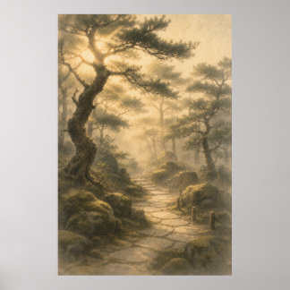 Japanse Dennenbos Japandi Muurkunst Poster