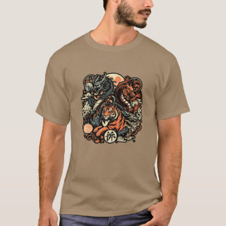 Japanse dieren draken en tijgers vrienden t-shirt