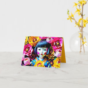 Japanse Doll met Pioenen Origami 3HGC Kaart
