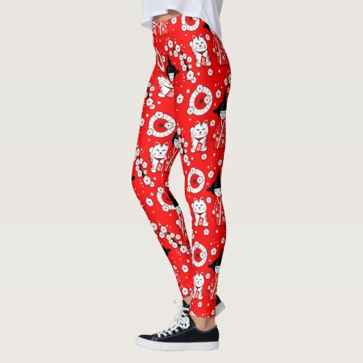 Japanse dollen - Kokeshi en Maneki Neko Cats Leggings (Links)