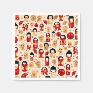 Japanse dollen - Kokeshi en Maneki Neko Cats Servet