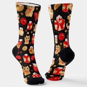 Japanse dollen - Kokeshi en Maneki Neko Cats Sokken