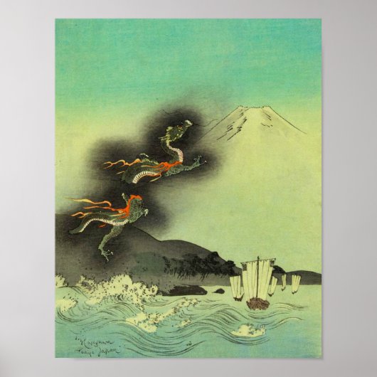 Japanse draak en de berg Fuji Poster (Voorkant)