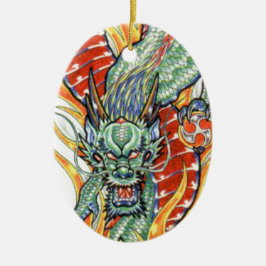 Japanse draak en Lotus Flower Keramisch Ornament