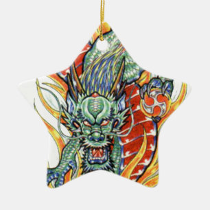 Japanse draak en Lotus Flower Keramisch Ornament