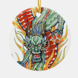Japanse Draak en Lotusbloem Keramisch Ornament