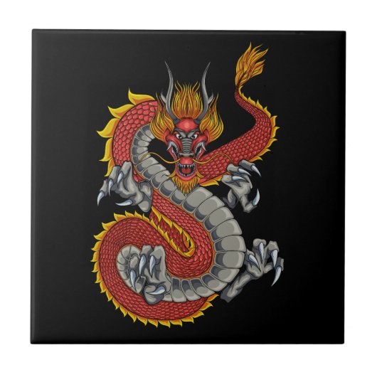 Japanse draak illustratie tegeltje (Voorkant)