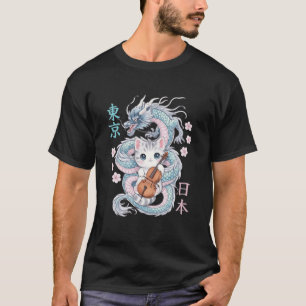 Japanse Draak Kawaii Cello Kat Muziekband Orches T-shirt