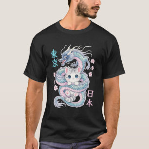 Japanse Draak Kawaii Kitten Schattige Kat Pastel A T-shirt