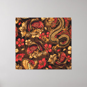 Japanse draak koi patroon. canvas afdruk