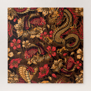 Japanse draak koi patroon. legpuzzel