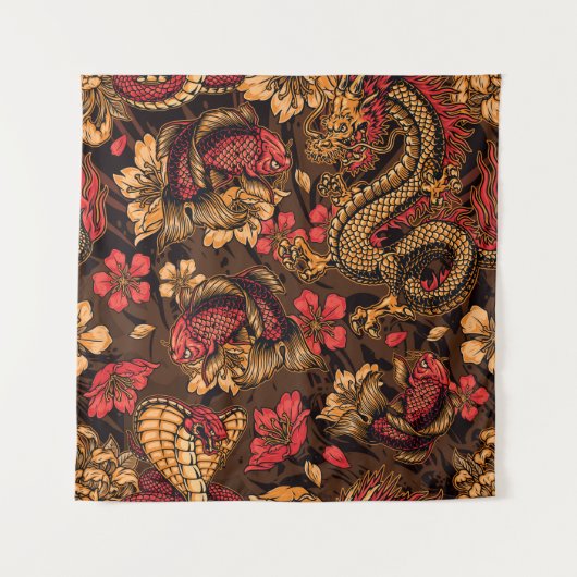 Japanse draak koi patroon. wandkleed (Voorkant)