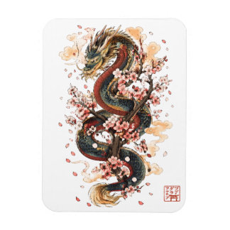 Japanse Draak met Kersenbloesems | Sakura Mythe Magneet