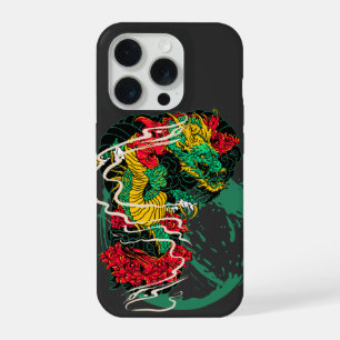 Japanse Draak Pioen Traditionele Tatoeagekunst iPhone 15 Pro Hoesje