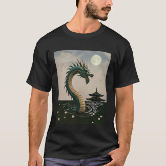 Japanse Draak Sakura Bloesem Volle Maan Fantasie A T-shirt