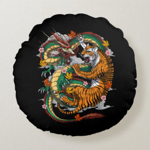 Japanse Dragon Tiger Battle Rond Kussen