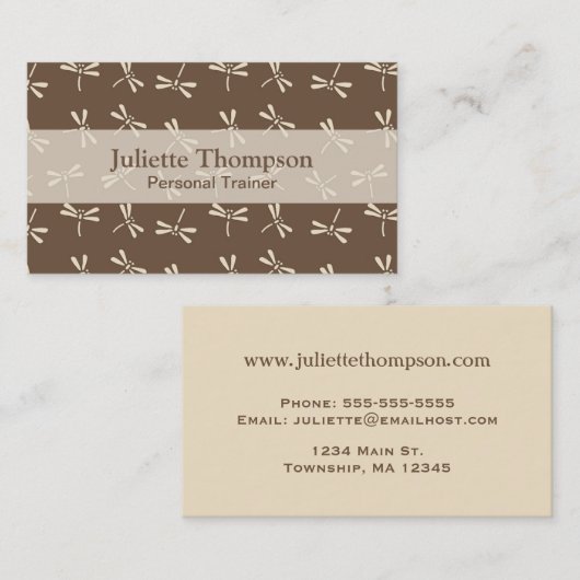 Japanse Dragonfly Patroon, Cream en Taupe Tan Visitekaartje (Voorkant / Achterkant)