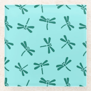Japanse Dragonfly Pattern, Turquoise en Aqua Glazen Onderzetter