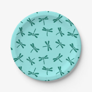 Japanse Dragonfly Pattern, Turquoise en Aqua Papieren Bordje