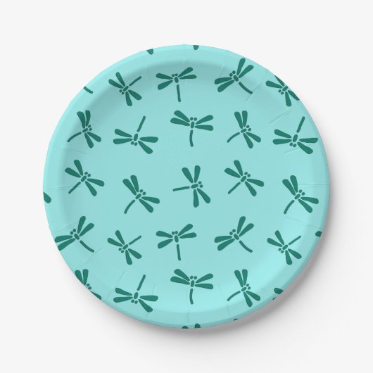 Japanse Dragonfly Pattern, Turquoise en Aqua Papieren Bordje (Voorkant)