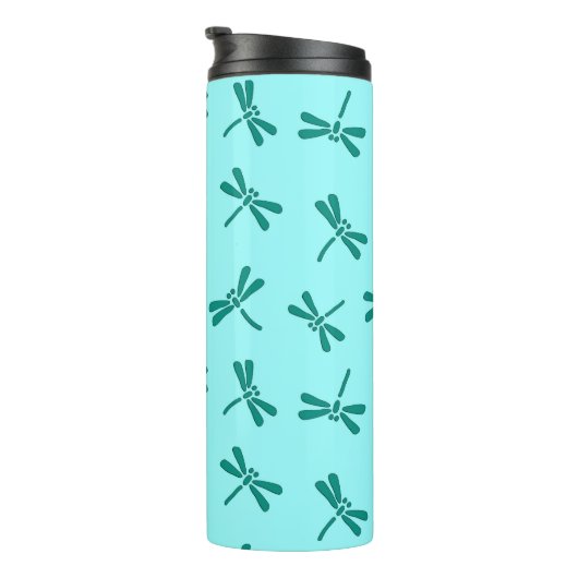 Japanse Dragonfly Pattern, Turquoise en Aqua Thermosbeker (Geroteerd rechts)