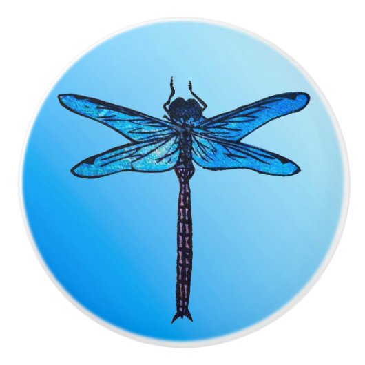 Japanse dragonfly, saffierblauw Keramische Knop (Voorkant)