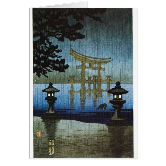 Japanse Evening Rain Woodblock Art Ukiyo-e (Voorkant)