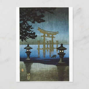 Japanse Evening Rain Woodblock Art Ukiyo-e Briefkaart