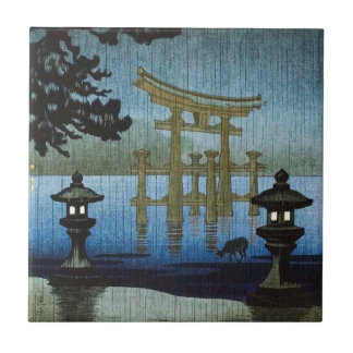 Japanse Evening Rain Woodblock Art Ukiyo-e Tegeltje