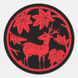 Japanse familie Crest-Japanse esdoorn en herten Ronde Sticker