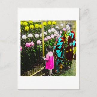 Japanse familie op het Show Chrysanthemum Briefkaart